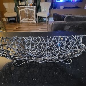 Black Woven Metal Basket With Twigs
